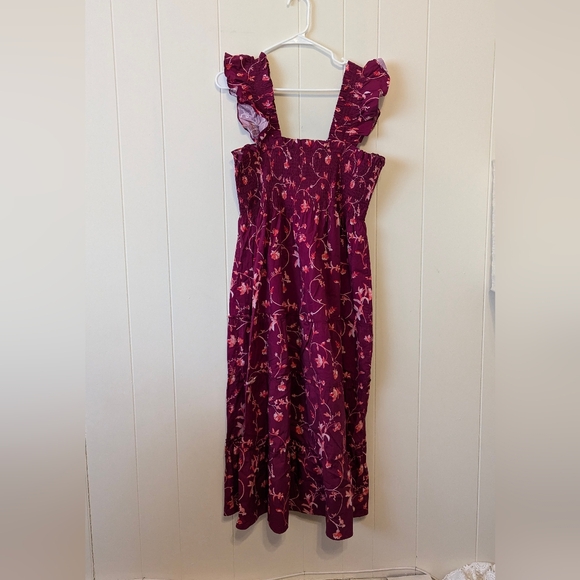 Hill House The Ellie Nap Dress in Burgundy Botanical Poplin XL - Picture 4 of 4